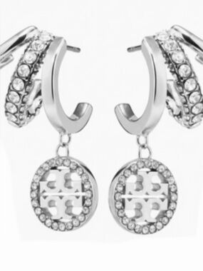 TORY BURCH ICON PAVÉ TRIPLE HOOP EARRINGS